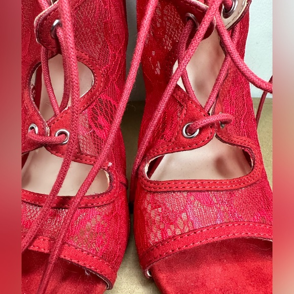 Red Wrap Around Ankle Lace Up Heels / Charlotte Russe - Picture 10 of 13
